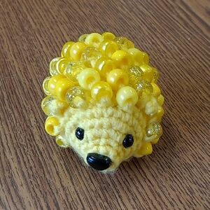 Bright Yellow Crochet Beaded Fidget Hedgehog Toy